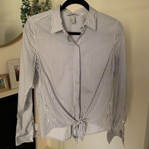 Blue and White Striped Button Down Blouse